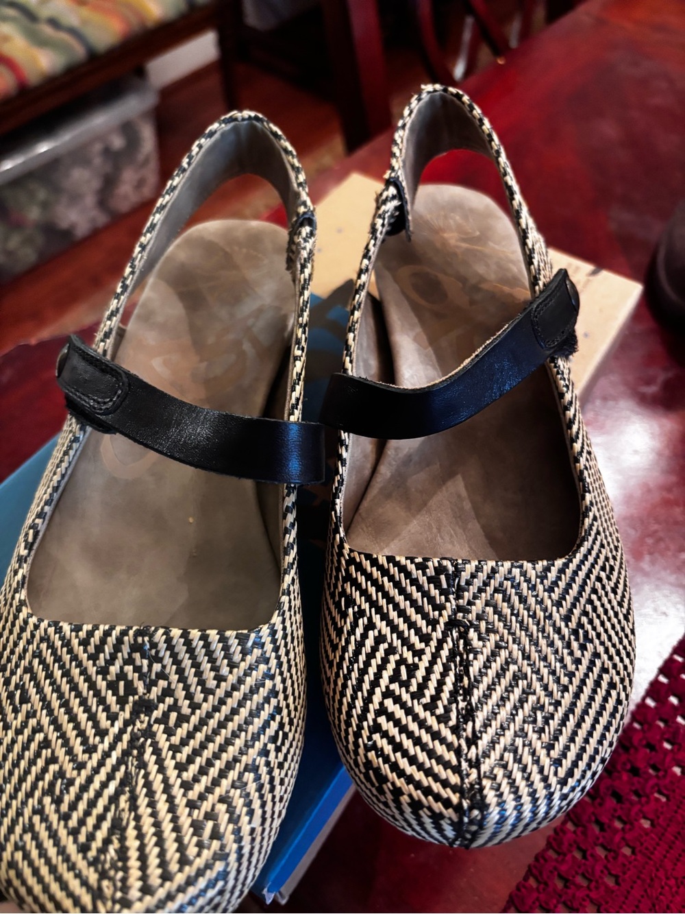OTBT Black & Cream Woven Mary Jane Flats with Strap